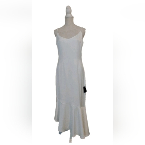 Lulus Strictly Romance White Satin Asymmetrical Tiered Midi Dress Size Medium - Picture 4 of 8